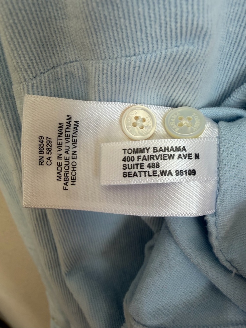Tommy Bahama Coasta Corduroy Shirt Blue Women’s Size M Plaid Trim Cotton Stretch - Picture 5 of 10